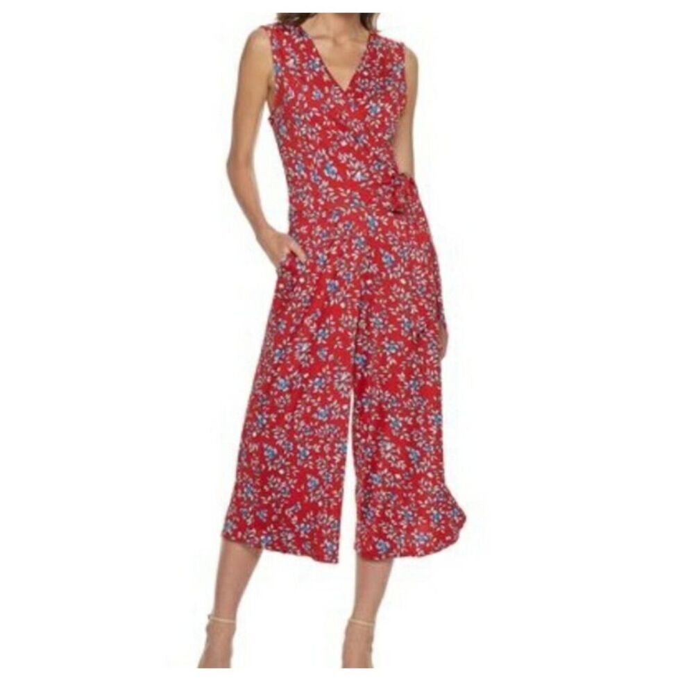 NINA LEONARD Sleeveless Cropped Floral Jumpsuit XL